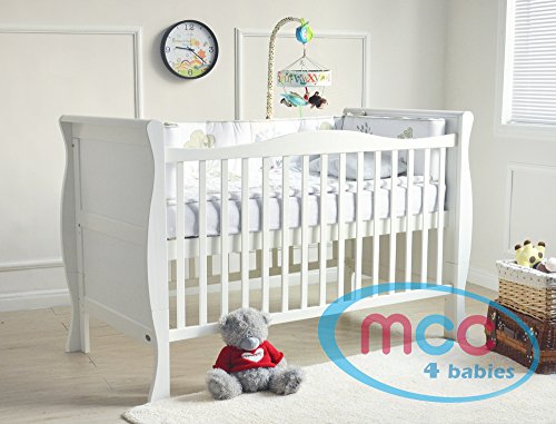 MCC Solid Wooden Baby Cot bed Sleigh Cotbed Toddler Bed & Premier Water repellent Mattress Made in England