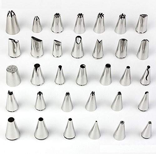 SANVA 24er Edstahl Spritztüllen Set+100er Spritzbeutel Garniertülle Torte Lochtülle für Pralinen, Plätzchen, Keksen, Kuchen und Torten Deko decorating tools aus Edelstahl (24er Spritztüllen + 100er Spritzbeutel) - 3