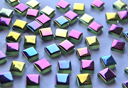50 St. Glas Mosaiksteine schimmernd in Spektralfarben 1×1 cm ca. 40g - 4