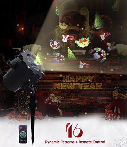 Projector Lamp, Indoor Outdoor 16 Replaceable Slides Motion Rotating Waterproof 6 LED Projector Light, Multicolor Portable Landscape Night Lamp for for Christmas, Halloween, Birthday, Wedding, Party, Garden,Kids Room, Decoration