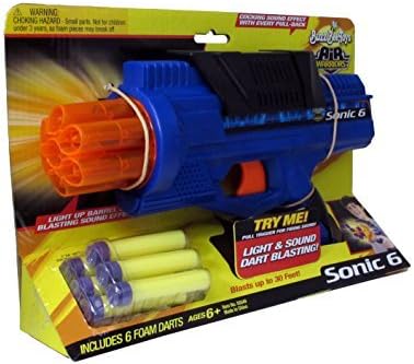 Buzz Bee Air Warriors Sonic 6 Foamt Dart Blaster with 6 Darts - Shoots up to 30 Feet, Also Light and Sound