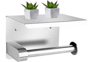 LIANGDING Porta Carta Igienica Adesivo, Portarotolo Carta Igienica da Parete con Porta Cellulare, Portarotolo Bagno Senza Forare, Porta Rotolo Carta Igienica Acciaio Inox 304, Accessori per Bagno-Argento