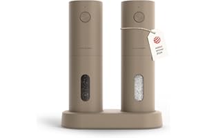 LARS NYSØM Moulin électrique sel et poivre | Automatique avec broyeur céramique réglable | Moulin à épices rechargeable USB (Taupe Brown)