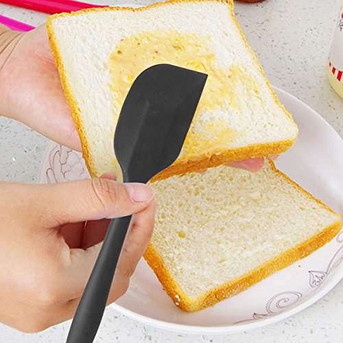 Silikon Mixer Teigschaber Backpinsel Set – Silikonschaber Küchengeräte Kleine Schmal Teigspachtel – Backzubehör Küchenhelfer Set Topfset Kochbesteck – mit stabilem Edelstahlkern zum Kuchen Backen und Mixen, Einteilig, 28cm in Schwarz - 5