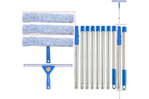 Longzhuo Dispositivo de limpieza de ventanas con mango telescópico, kit de herramientas de limpieza de ventanas de 4 m, mango largo, herramienta de limpieza de ventanas con rascador de ventanas, para