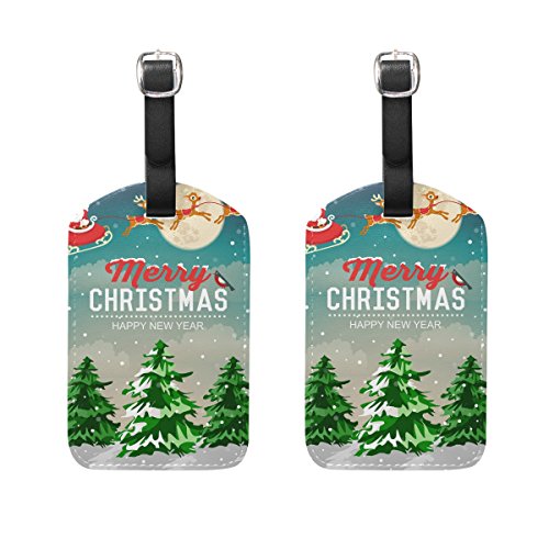 Preisvergleich Produktbild COOSUN Snowy-Weihnachtsszene Weihnachtsmann im Schlitten mit Rentier Kofferanhänger Reise Labels Tag-Namenskartenhalter für Gepäck Koffer Tasche Rucksäcke, 2 PCS M mehrfarbig