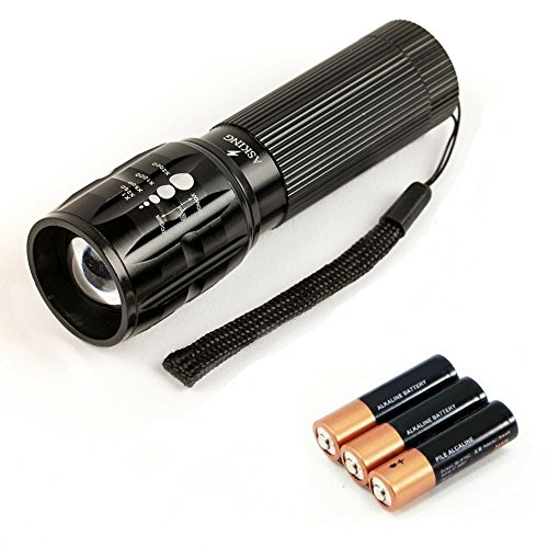 Asking Superhelle Taschenlampe LED, Zoomable fokussierbare, Inklusive 3 AAA Batterie, Wasserdicht, Leistungsstarke, Ideal für Camping