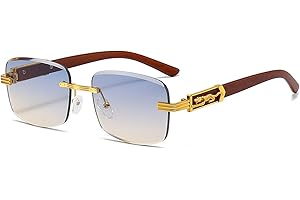 LJCZKA Vintage Lunette de Soleil Rectangulaire Sans Monture Homme Femme, Retro Lunettes de Soleil Femme Petite Lunettes Teintées