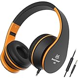 Sound Intone I68 faltbarer On-Ear Kopfhörer Headset, Lautstärkeregelung, Mikrofon und 3,5 mm Klinkestecker für PC/ Smart Phone/Ipad/ Ipod(Schwarz/Orange)