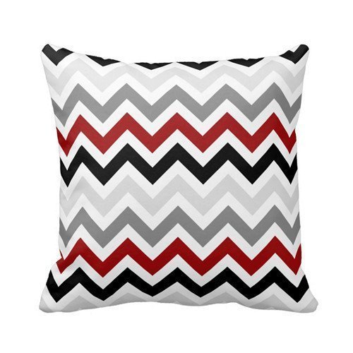 Dark Red Black Gray Chevron Zigzag Pattern Pillow Case Personalized 18x18 Inch Square Cotton Throw Pillow Case Decor Cushion Covers by deardeer