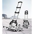 Yinleader aluminium stair climbing trolley, folding trolley, extremely robust, extra long 106 cm handle, four 360° universal wheels, includes shopping box and expander rope