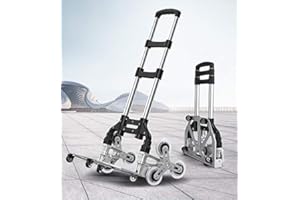 Yinleader aluminium stair climbing trolley, folding trolley, extremely robust, extra long 106 cm handle, four 360° universal wheels, includes shopping box and expander rope