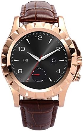 Smart Watch, TUFEN® Men Bluetooth Notifier Smartwatch HD Touch Screen Wrist Watches Support Heart Rate Monitor, Pedometer and Camera for Android IOS Phone, Gold with Leather Watch Band