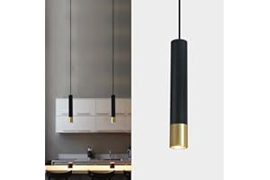 Ouglres Lampada a Sospensione Oro Nero,Sospensione Industriale a Fiamma Singola,Paralume In Metallo Resistente,Sospensione Moderna In Legno per Camera da Letto Bar Caffè Cucina,Altezza Regolabile,Gu10