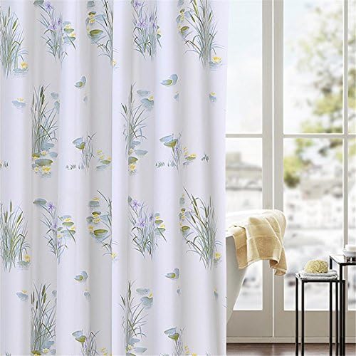 PVC Plastic White Shower Curtain Extra Long Lotus water plants Pattern Mildew Resistant Waterproof Bathroom No Transparent With Enough Rings Hooks , 220 x 200 cm