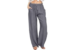 Buetory Womens Tapered Pants Drawstring Cotton Linen Wide Leg Palazzo Lounge Pants Loose Workout Joggers Yoga Trousers