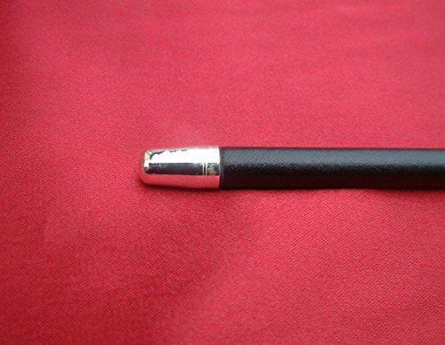 24-Black-Leather-Bound-Show-Cane-Silver-Coloured-Metal-Ball-End-and-Tip-Made-In-England-Fibreglass-Centre