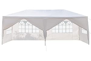 NPLSEO Outdoor 3 x 6m Party Tent Gazebo with Removable Sides Sidewall & Windows, Heavy Duty Steel Frame,Storage Bag Leg Weight Bags, Outdoor Gazebo Marquee Garden Wedding Party Tent Waterproof White (6 Side)