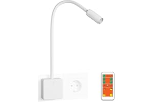 ENUOTEK Lampara de Lectura Tactil Mesilla Foco de LED Noche Regulable con Enchufe y Control Remoto Inalambrico 3W 280Lm Luz Neutra 4000K Enchufe Europeo 1X Lampara y 1X Control Remoto