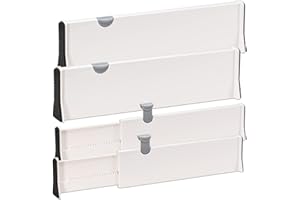 BILLYBATH Schubladen Ordnungssystem Schubladentrenner Verstellbar Schubladenteiler Schubladen Trennsystem Küche Schubladenteiler Organizers für Küche Badezimmer Schlafzimmer Kommode 38-54cm 4er-Set Weiß