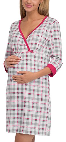 Cornette Premamá Camisón Lactancia Vestido de Casa Mujer 652/16 (Gris/Amarantoo, M)