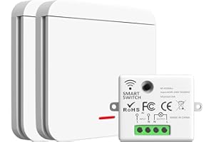 ARCELI Interrupteur Sans Fil RF 433MHz 2200W/10A Kit 2 Switch 1 Récepteur Mural