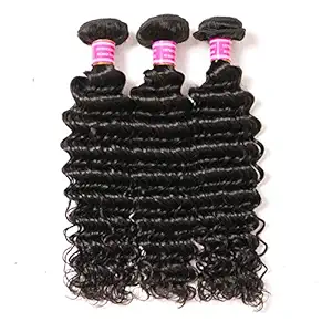 VRBest Brazilian Deep Wave 100% Unprocessed Virgin Brazilian Hair Bundles Deep Curly Human Hair Extensions Natural Color (20 22 24)