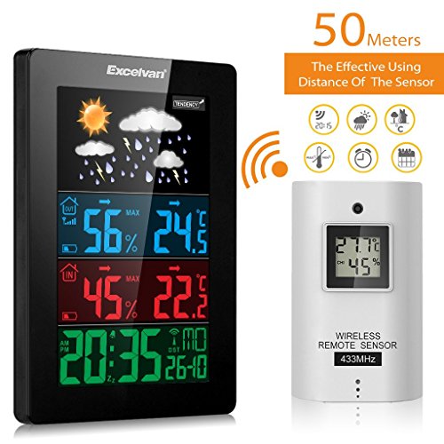 Excelvan Wireless Bunte Wetterstation Thermometer Hygrometer Indoor & Outdoor Funkwetterstationen mit vorhersage Temperatur Luftfeuchtigkeit Außensensor - 2