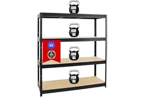 PROREGAL Étagère Charge Lourde Dino | HxLxP 180x160x60cm | 600kg par Niveau | Noir | Étagère Robuste de Garage, Atelier, Cave, sous-Sol, Stockage, Rangement, Rayonnage