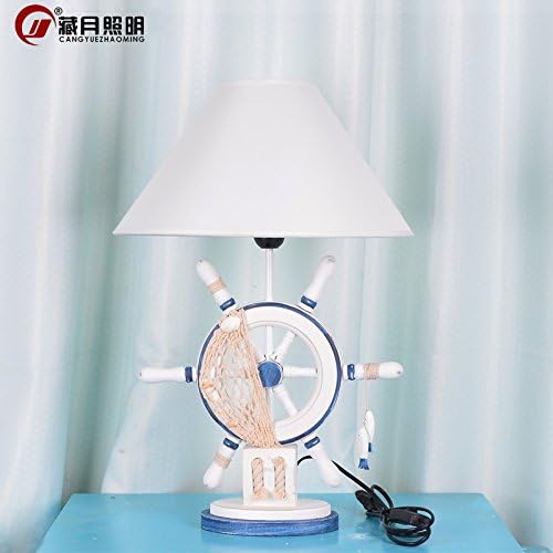 OwOw Modern Simple Children'S Room Wonderful And Cool Mediterranean Steering Wheel Table Head Blue And White Boat Rudder Pendant Lights Ceiling Lights For Boys Or Girls Living Room Decoration Full Imagination