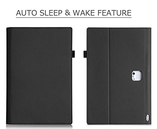 [Ecke Schutz] Lenovo Yoga 2 Pro Hülle, Lenovo Yoga 2 Pro 13, Fyy hochwertige umweltfreundliche KunstlederHülle (Tasche Schutzhülle Case Cover Etui) mit Standfunktion/Aufsteller mit Fach für Kreditkarten elastische Handschlaufe Stift-Haltung (mit automatischer Schlaf/ Weck-Funktion) Schwarz für Lenovo Yoga Tablet 2 Pro(13.3 Zoll) - 7