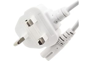 TRD White Figure 8 Power Lead 1M - 2 Pin Mains Cable IEC C7 UK Plug For Printer, Laptop Charger, TV Power Cable Compatible with PS4, PS5, Xbox Series X, Samsung TV, Sony TV, LG TV, Panasonic TV