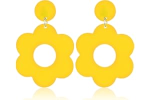 DIVINA VITAE Boucles d'oreilles pendantes en forme de fleur en acrylique des années 60 et 70 - Boucles d'oreilles rétro en forme de marguerite - Boucles d'oreilles pendantes en forme de fleur pour femmes et filles