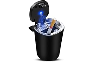 Kytpyi aschenbecher auto, auto aschenbecher mit deckel, Edelstahl-Aschenbecher mit LED-Licht, leicht zu reinigender, abnehmbarer Auto-Aschenbecher, Aschenbecher für Auto, Wohnzimmer, Büro (Schwarz)