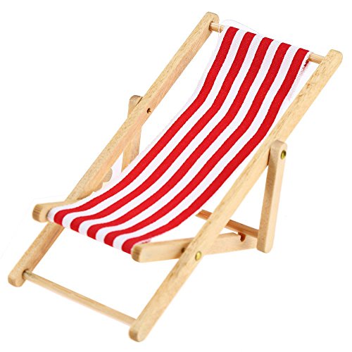 2PCS * 1:12 Miniature Foldable Dollhouse Beach Chair Model Toys Stripe Red/Blue Outdoor Chaise Longue Furniture Accessories (Radom Color)