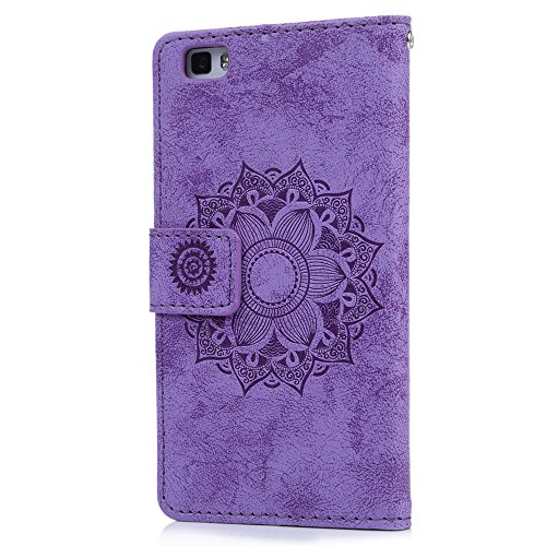 Funda Libro Huawei P8 Lite 2015  Funda Billetera  Lanveni Carcasa de Impresi  n Cuero PU con Carcasa TPU Interna  Cierre Magn  tico y Funci  n de Soporte  Dese  o de t  tem - Funda Violeta   L  piz capacitivo   Tap  n antipolvo 