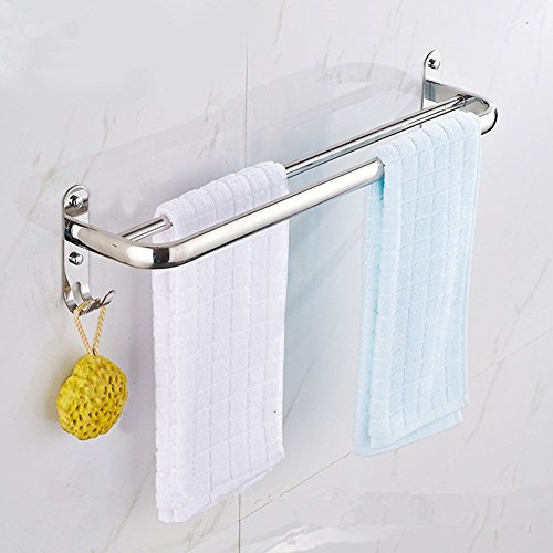 Aothpher Wand montiert 304 Edelstahl Badezimmer Handtuch Bar, Handtuch Rack mit Aufhänger, Edelstahl, doppelt, 50 cm - 2