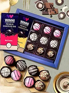 9 Pcs Truffle Chocolate + 2 Chocolate Bars Combo Gift Pack (Premium) | Dark Chocolate Box Gift for Birthday, Anniversary, Valentine Gift for Girls, Girlfriend, Wife, Couple, Husband, Kids, Brother, Love, Sister