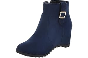 IQYU Zip Short Boots For Women Inside High Slope Heel Boots Ladies' Solid Color Belt Buckle Boot Fashion Inner Heightening Wedge Heel Shoes Side Zipper Suede Short Shoe With Buckle Warm