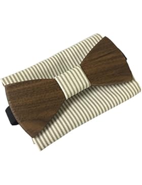 [lebenslange Garantie] handgefertigte Holzfliege aus Marinière Stoff und quadratischer Stoffhülle