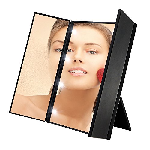 Tri-Fold Make-up-Spiegel, Zilong kleine Kosmetik Spiegel, kompakte Tasche Travel Mirror mit 8 beleuchtet LEDs - 8