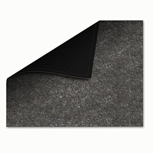 SIMON PIKE Mauspad "London" 19 x 24 cm aus Filz und Kunstleder ohne Logo, Leder: Schwarz, Filz: anthrazit, Serie: OL, doppelseitiges Mousepad mit einer schwarzen PU Leder Seite und einer farbigen Natur Wollfilz Seite und farblich abgestimmten Kontrastnähten