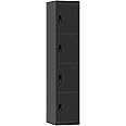 RIGID Metal locker with Four Doors, Storage Lockers with Key Lock Mechanism and Plastic Handle for Home School Office Lock With (Black)