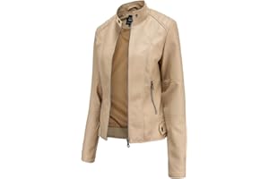 Hiser Giacca Corta da Donna in Pelle PU Giacca Tasche con Cerniera Vintage Cappotti Manica Lunga l'autunno e l'inverno Bike Motocicletta Giacchetto Jacket