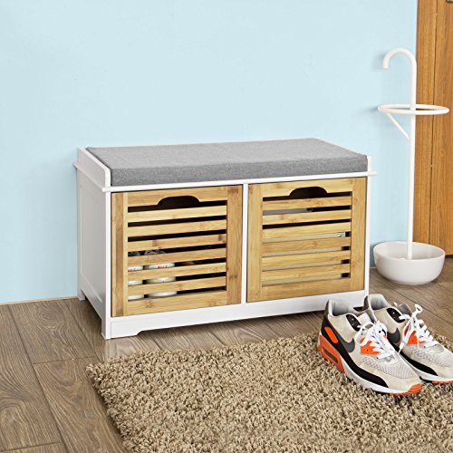 SoBuy® moderne Schuhtruhe,Sitzkommode mit 2 Körben,Sitzbank, Schuhschrank mit Sitzkissen,Spieltruhe, FSR23-K-WN