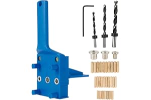 ATOPOLER 41Pcs Gabarit de Trou de Poche, Kit Guide de Perçage Droit Bois 6/8/10mm, Gabarait de Goujon Menuiserie à Trou Droit, Outil de Perçage Portable, Gabarits pour Goujon en Bois à Main (Bleu)