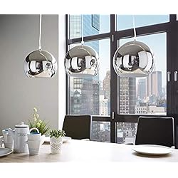 E-L Lampe de Plafond Mobilier Contemporain Contemporain Pendentif en Métal Abat-Jour Argenté Lustre Élégant * E27 Max 40W Chrome [Classe Énergétique