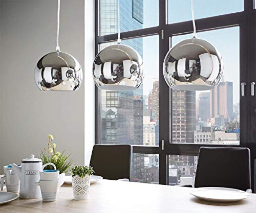E-L Lampe de Plafond Mobilier Contemporain Contemporain Pendentif en Métal Abat-Jour Argenté Lustre Élégant * E27 Max 40W Chrome [Classe Énergétique