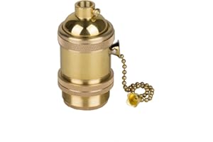 HJXDtech - Vintage Support pour Ampoule E27 Douille Culot de Lampe Avec Interrupteur de Chaîne en Cuivre Laiton Couleur Cuivre