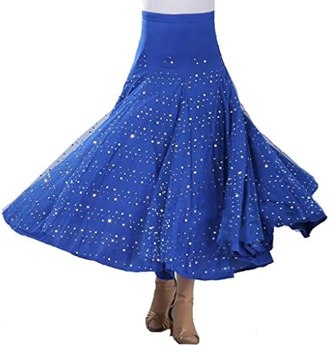 Byjia Sequins Flounce Skirts Skater Rock Waltz Competition Party Women'S Skirt Long Swing Dress Modern Tango Standard Ballroom Dress . Blue . F